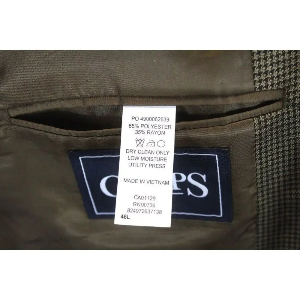 mens tan houndstooth Chaps soft all season blazer jacket sport suit‎ coat 46 L